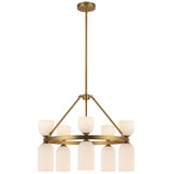 Nelly Chandelier Brushed Gold Glossy Ribbed Opal Glass By Alora - Front View