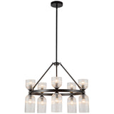 Nelly Chandelier Matte Black Clear Ribbed Glass By Alora - Front View