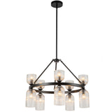 Nelly Chandelier Matte Black Clear Ribbed Glass By Alora - Side View