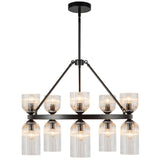 Nelly Chandelier Matte Black Clear Ribbed Glass By Alora