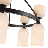 Nelly Chandelier Matte Black Glossy Ribbed Opal Glass By Alora - Detailed View