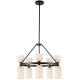 Nelly Chandelier Matte Black Glossy Ribbed Opal Glass By Alora - Front View