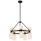 Nelly Chandelier Matte Black Glossy Ribbed Opal Glass By Alora - Side View
