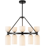 Nelly Chandelier Matte Black Glossy Ribbed Opal Glass By Alora