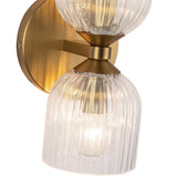 Nelly Wall Vanity Light Brushed Gold Clear Ribbed Glass By Alora - Detailed View