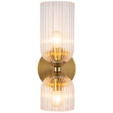 Nelly Wall Vanity Light Brushed Gold Clear Ribbed Glass By Alora