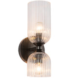 Nelly Wall Vanity Light Matte Black Clear Ribbed Glass By Alora - With Light