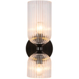 Nelly Wall Vanity Light Matte Black Clear Ribbed Glass By Alora