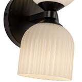 Nelly Wall Vanity Light Matte Black Glossy Ribbed Glass By Alora - Detailed View
