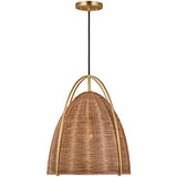 Norman Pendant Large Satin Brass Blonde Rattan By Visual Comfort Studio - Side View1