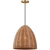 Norman Pendant Large Satin Brass Blonde Rattan By Visual Comfort Studio - Side View2