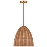 Norman Pendant Medium Satin Brass Blond Rattan By Visual Comfort Studio - Side View1