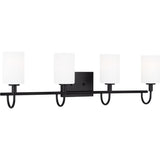 Oak Moore Vanity Light — 33 7/8", Etched / White Inside, Midnight Black