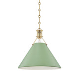 Painted No. 2 Pendant - 16 Inch - Aged Brass with Leaf Green by Hudson Valley
