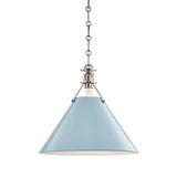 Painted No. 2 Pendant - 16 Inch - Polished Nickel with Blue Bird by Hudson Valley