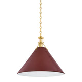 Painted No. 2 Pendant - 21 Inch - Aged Brass with Soft Crimson by Hudson Valley