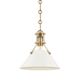 Painted No. 2 Pendant - 9.5 Inch - Aged Brass with Off-White by Hudson Valley