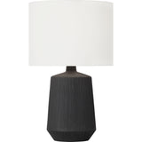 Panola Table Lamp — 17", White Linen, Rough Black Ceramic