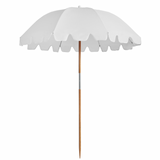 White round beach umbrella with a scalloped valance edge and a pointed timber pole — The Weekend Umbrella 170 cm Diameter by Basil Bangs