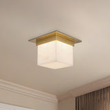 Patina Brass/Alabaster 5x8inch Mineral Flush Mount-Square by Alora Lighting