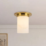 Patina Brass/Alabaster 8x8inch Mineral Flush Mount-Round by Alora Lighting