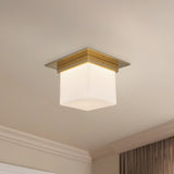 Patina Brass/Opal Glass 5x8inch Mineral Flush Mount-Square by Alora Lighting