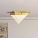 Patina Brass/Opal Glass 8inch Mineral Flush Mount-Pyramid by Alora Lighting