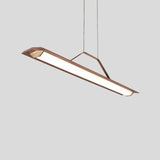 Penna Linear Pendant by Cerno, Large (64 inch) in walnut with brushed brass yoke, view from below