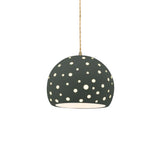 Pewter Green-Beige Twisted Cord Perforated Small Globe Pendant by Justice Design