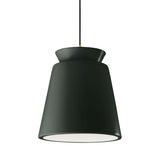 Pewter Green Black Cord Trapezoid Tall Ceramic Pendant by Justice Design