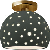 Pewter Green Brushed Brass Perforated Medium Globe Semi- Flush by Justice Design