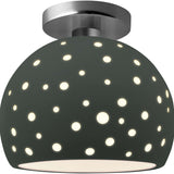 Pewter Green Brushed Nickel Perforated Medium Globe Semi- Flush by Justice Design