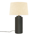 Pewter Green Cream Linen Fabric Ceramic Tower Table Lamp with Fabric Shade by Justice Design