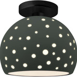 Pewter Green Matte Black Perforated Medium Globe Semi- Flush by Justice Design