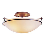 Plain Semi-Flush Mount Small, shown in Natural Iron, Opal Glass, by Hubbardton Forge
