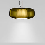 Plisse Pendant Light 17" Bronze Old Green / Dark Grey