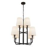 Plisse White Shade Chandelier — 30 Inch, Matte Black