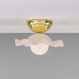 Polished Brass Matte White Striped Rivale Ceiling Light by Mullan Lighting