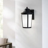 Portola Outdoor Lantern Medium Textured Black By Generation Lighting - Lifestyle View