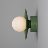 Powder Coated Sage Green Aosta Brass Disc Bathroom Wall Light by Mullan Lighting