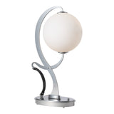 Pression Table Lamp, shown in Sterling, Opal Glass, Black Leather, by Hubbardton Forge