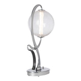 Pression Table Lamp, shown in Sterling, Crackle Glass, Black Leather, by Hubbardton Forge
