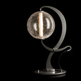 Pression Table Lamp detail in Sterling, Crackle Glass, Black Leather, by Hubbardton Forge