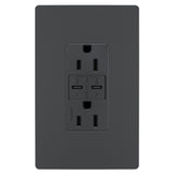 Radiant 15A Tamper Resistant Ultra Fast PLUS Power Delivery USB Type CC Outlet Graphite