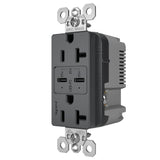 Radiant 20A Tamper Resistant Ultra Fast PLUS Power Delivery USB Type CC Outlet Graphite Side View