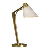 Reach Table Lamp in Modern Brass, Flax Shade by Hubbardton Forge