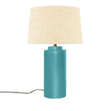 Reflecting Pool Cream Linen Fabric Ceramic Tower Table Lamp with Fabric Shade by Justice Design