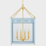 Rosalie Lantern Aged Brass Soft Arctic Blue Medium By Mitzi - Front View