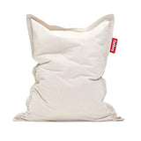 Large cream corduroy bean bag lounger with soft ribbed texture and a red Fatboy tab — Slim Cord Bean Bag by Fatboy