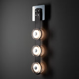 SNAPS 3-Light Wall Sconce detail in Sterling, Black Leather & Pressed Glass, by Hubbardton Forge